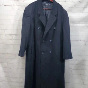 Vintage Conte di Milano Double Breasted Navy Wool Cashmere Trench Coat Men's L44